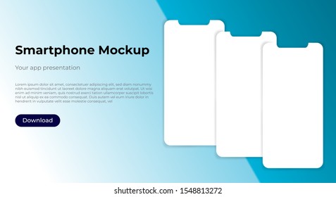 Triple smartphone screen mock up template for user experience and app design presentation. For websites, landing pages and applications.