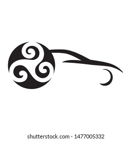 Triple Spiral, ancient Celtic symbol as a part of abstract car, logo icon