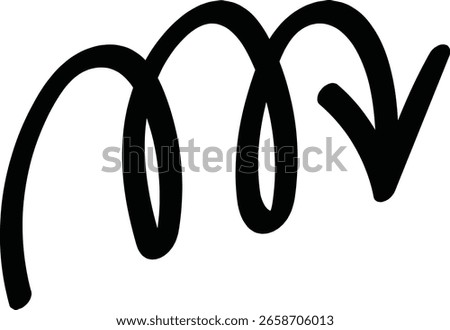 Triple spiral downward arrow. Eye-catching symbol for creative or abstract design purposes. The arrow is bold and fluid, conveying motion and dynamic design. 