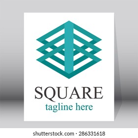 Triple square simple logo company element design symbol vector shape icon abstract template