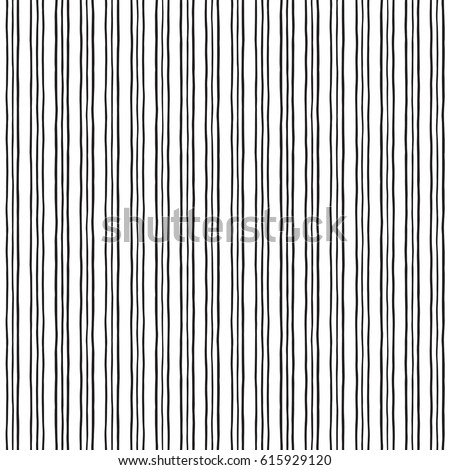 Triple stripes, pinstripes vector seamless repeat pattern. Thin uneven threefold lines. Black and white striped monochrome geometric background. Free hand drawn bars. Doodle style streaks texture.