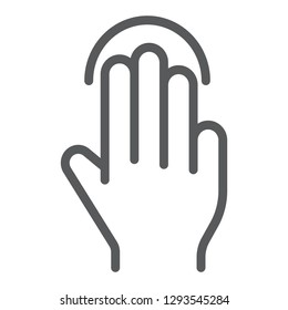 Triple tap line icon, gesture and hand, click sign, vector graphics, a linear pattern on a white background, eps 10.