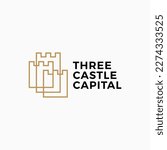 Triple Three castle fortress outline logo vector icon illustration
