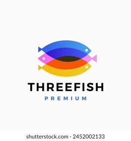 triple Three Fishes fish multiply overlapping color gradient logo vector icon illustration