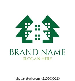 triple tree house with negative space vector logo template for architecture construction building house and business company