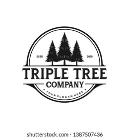 Triple tree logo design. Pine forest vector illustration