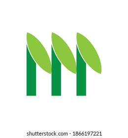 Triple tree logo, M letter with leaf logo design vector