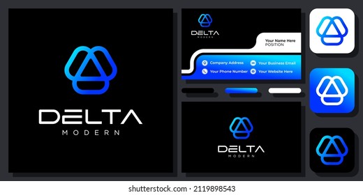 Triple Triangle Delta Connection Triangular Symmetry Balance Infinity Vector Logo Design with Business Card