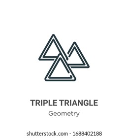 Triple triangle outline vector icon. Thin line black triple triangle icon, flat vector simple element illustration from editable geometry concept isolated stroke on white background