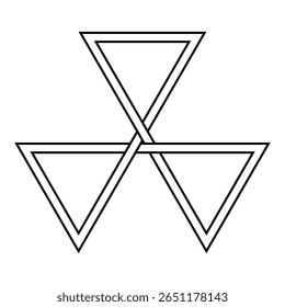 Triple triangle, perdalpha, 3 intertwined triangles pointing downwards. In Freemasonry representing the theological virtues Faith, Hope and Charity, or characters Solomon, Hiram of Tyre and Hiram Abi.