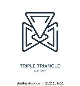triple triangle thin line icon. triple, template linear icons from geometry concept isolated outline sign. Vector illustration symbol element for web design and apps.
