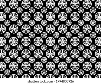 Triple white bicycle chain ring over a black background. Stamps, textile and t shirt cycling concept