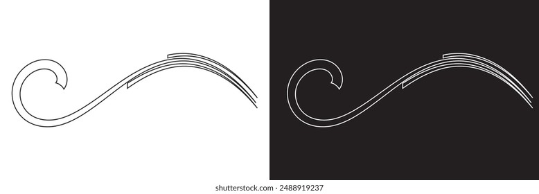 Triple winding curved line calligraphy, squiggle doodle road.  isolated on white and black background. vector . EPS 10