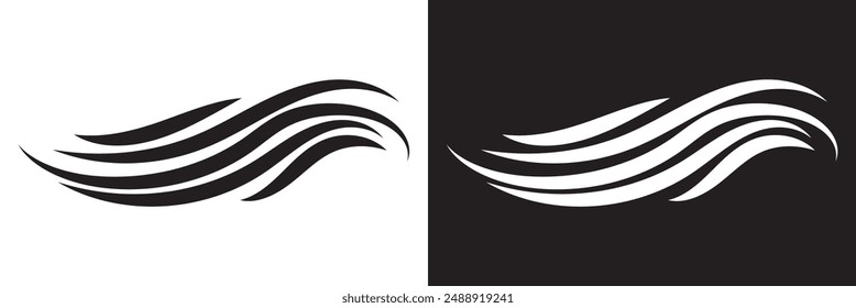 Triple winding curved line calligraphy, squiggle doodle road.  isolated on white and black background. vector . EPS 10