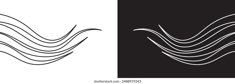 Triple winding curved line calligraphy, squiggle doodle road.  isolated on white and black background. vector . EPS 10