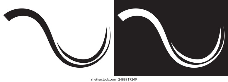 Triple winding curved line calligraphy, squiggle doodle road.  isolated on white and black background. vector . EPS 10