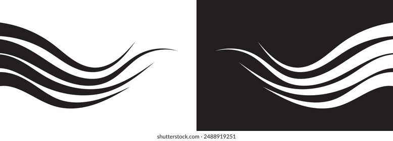 Triple winding curved line calligraphy, squiggle doodle road.  isolated on white and black background. vector . EPS 10