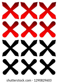 Triple X, triple cross in 4 styles. Rounded and angular versions