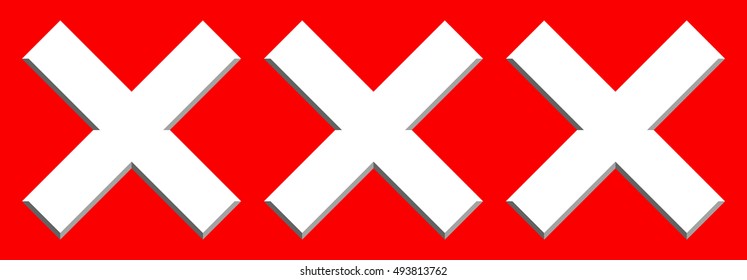Triple X letter, X shape icon for pornography, X rated related concepts