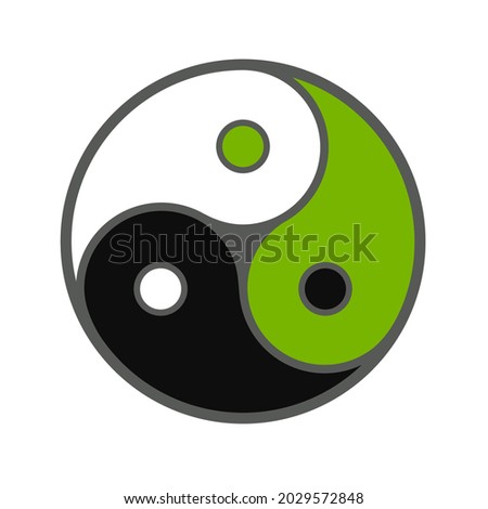 Triple yin yang symbol, three colors in balance. White, black and green. Vector clip art illustration on white background. Stok fotoğraf © 