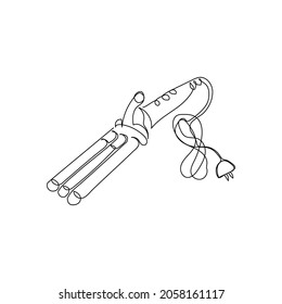 Triple-Barrel Eisendraht-Endloszeichnung. Eine Linie Kunst des Haushaltsgeräts, lockiges Haar, Styling, Friseurartikel.