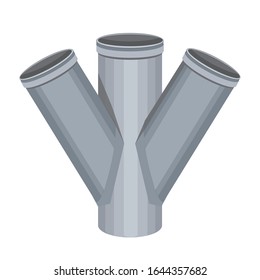 Una tubería de tres ramas hecha de plástico o pvc. Una tubería o sistema de riego aislado en un fondo blanco para el diseño. Ilustración vectorial con alcantarillado o drenaje de agua.