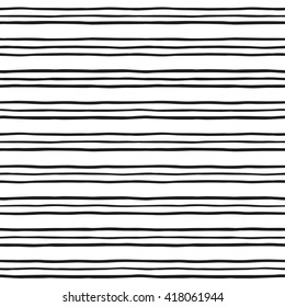 Tripled pinstripes vector seamless pattern. Black stripes. Thin threefold uneven lines on white backdrop. Striped monochrome background. Free hand drawn bars. Doodle style streaks pattern.