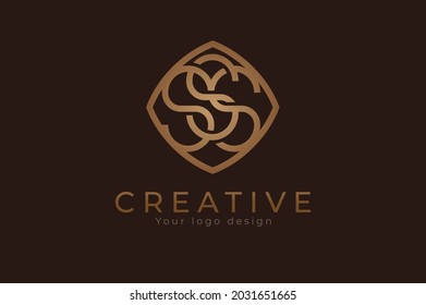  Triples S monogram logo. initial SSS with Gold line style design template, usable for branding and business logos, Flat Logo Design Template, vector illustration