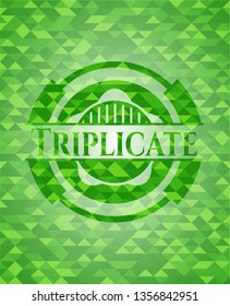 Triplicate green emblem with mosaic ecological style background