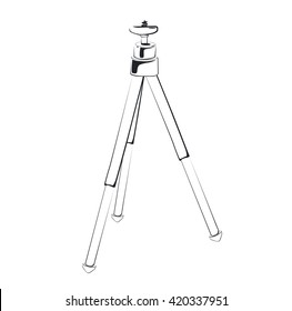 Tripod. Black - White Desk Stand for the camera. Vector illustration