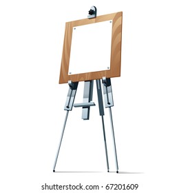 Trípode con papel en blanco sobre fondo blanco. Ilustración vectorial