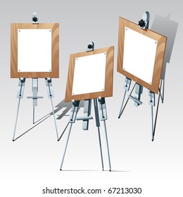 Tripod With Blank Paper. Three Perspective Options. Vector Illustration