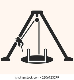 Tripod Confined Space Entry Kits And Equipment With Ladder And Open Manhole Icon Or Vector