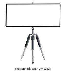 tripod and empty banner against white background, abstract vector art illustration