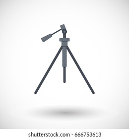 Tripod flat vector icon, flat design of travel, hobby, birds watching, video and photo shooting object with round shadow isolated on the white background, vector illustration