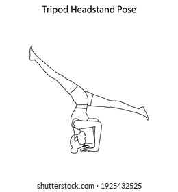 El cabecero del trípode representa el contorno del entrenamiento de yoga sobre el fondo blanco. Ilustración del vector