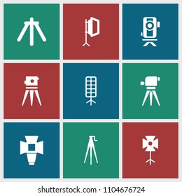 Tripod icon. collection of 9 tripod filled icons such as theodolite, soft box. editable tripod icons for web and mobile.
