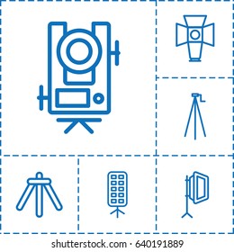 Tripod icon. set of 6 tripod outline icons such as level equipment, soft box