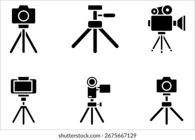 Tripod icon set in line style. Perfect for website mobile app presentation, vector illustration on white background