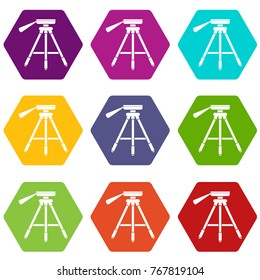 Tripod icon set many color hexahedron isolated on white vector illustration