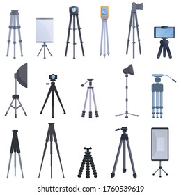 Tripod icons set. Cartoon set of tripod vector icons for web design