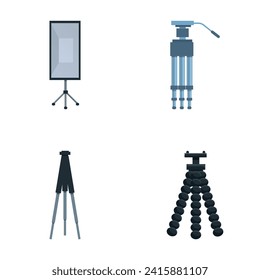 Tripod icons set cartoon vector. Various type of tripod. Professional equipment