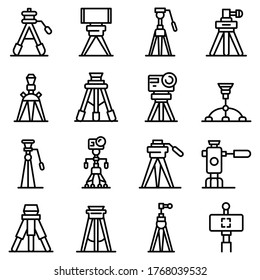 Tripod icons set. Outline set of tripod vector icons for web design isolated on white background