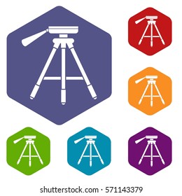 Tripod icons set rhombus in different colors isolated on white background