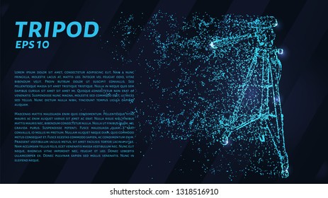 Tripod of particles on a dark background. Tripod of circles and dots
