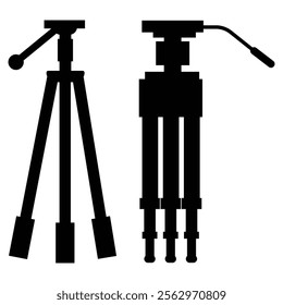 Tripod with Photo Camera Silhouette Against Sunset