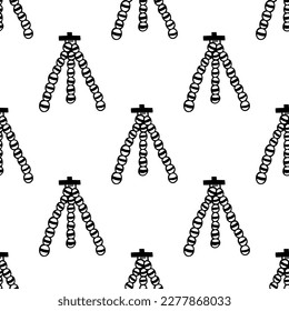 Tripod seamless vector pattern. Holder for camera, phone, LED lamp. Stand for stream, blog, video, photo, podcast. Simple outline, doodle, line art. Background for wallpaper, wrapping paper, web