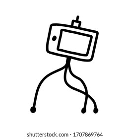 Tripod for smartphone gadget doodle icon in cartoon style hand drawn line art