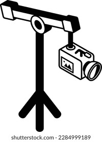 Tripod Stand with Camera isometric Concept, Podcast Setup Vector outline Icon Design, Filmmaking Symbol, photographer or videography equipment Sign, Filmography and Cinematography Stock illustration