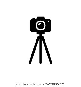 Tripod Standing with Camera Mounted Icon - Black Filled